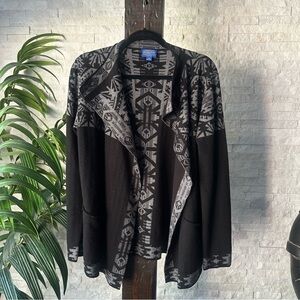 Pendleton Black Grey Tribal Open Front Tribal Aztec Southwestern Cardigan M